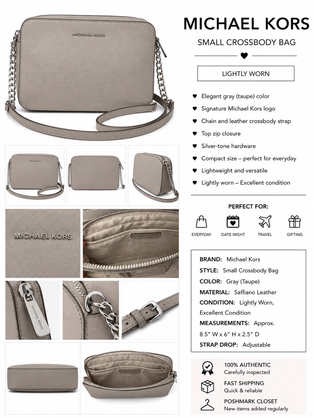Michael Kors Taupe Gray Saffiano Leather Small Crossbody Bag